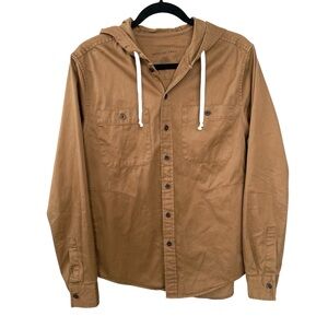 American Eagle Outfitters Men’s Cotton Hooded  Button Shirt Jacket Khaki Brown S
